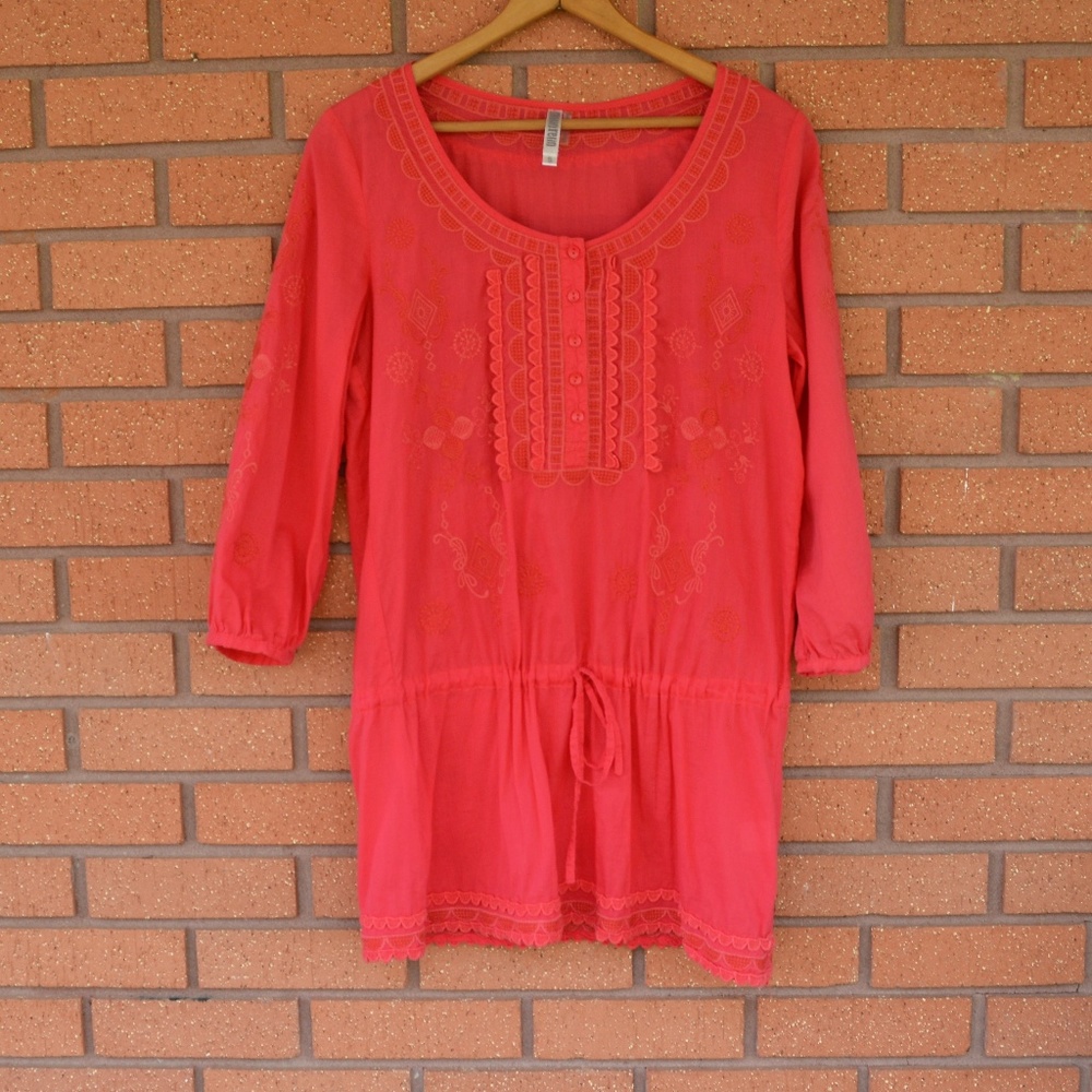 3/$20 Monoreno- Pink Coral Embroidered Top